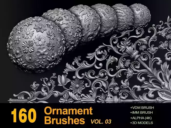 160 Ornament Brushes 4K Alphas and 3D Models- VOL 03 3D model