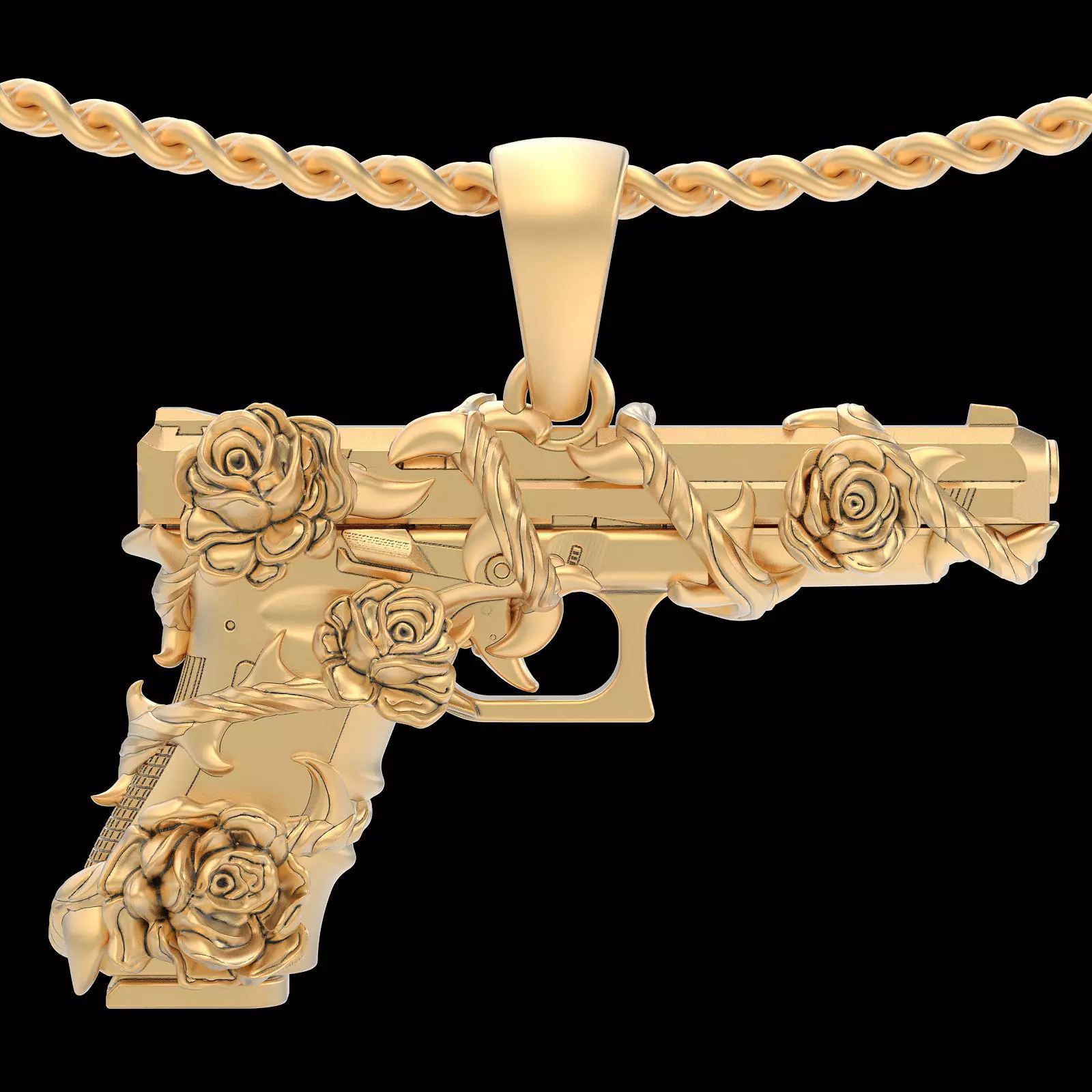 Gun Glock Flower pendant gold printable jewelry 3D print model_0