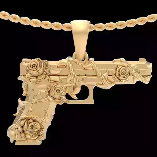 Gun Glock Flower pendant gold printable jewelry 3D print model