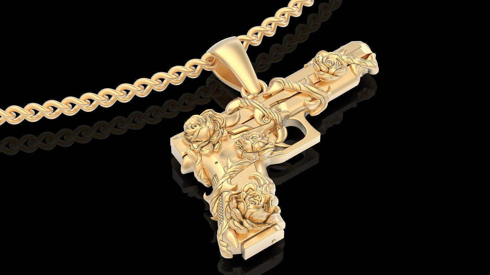 Gun Glock Flower pendant gold printable jewelry 3D print model_7