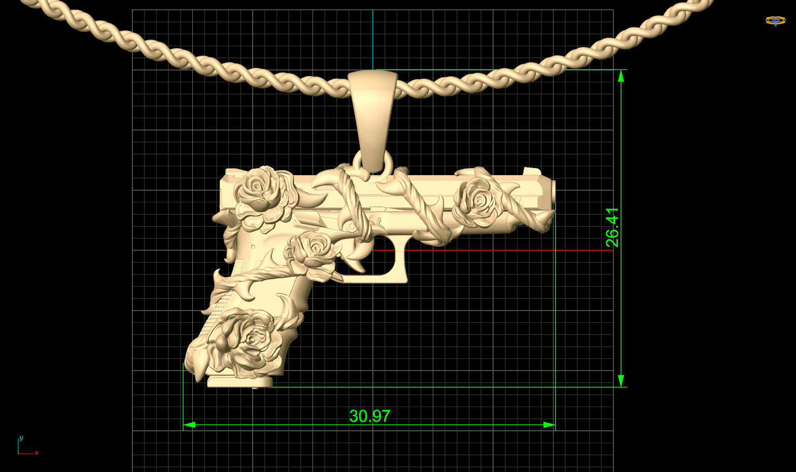Gun Glock Flower pendant gold printable jewelry 3D print model_9