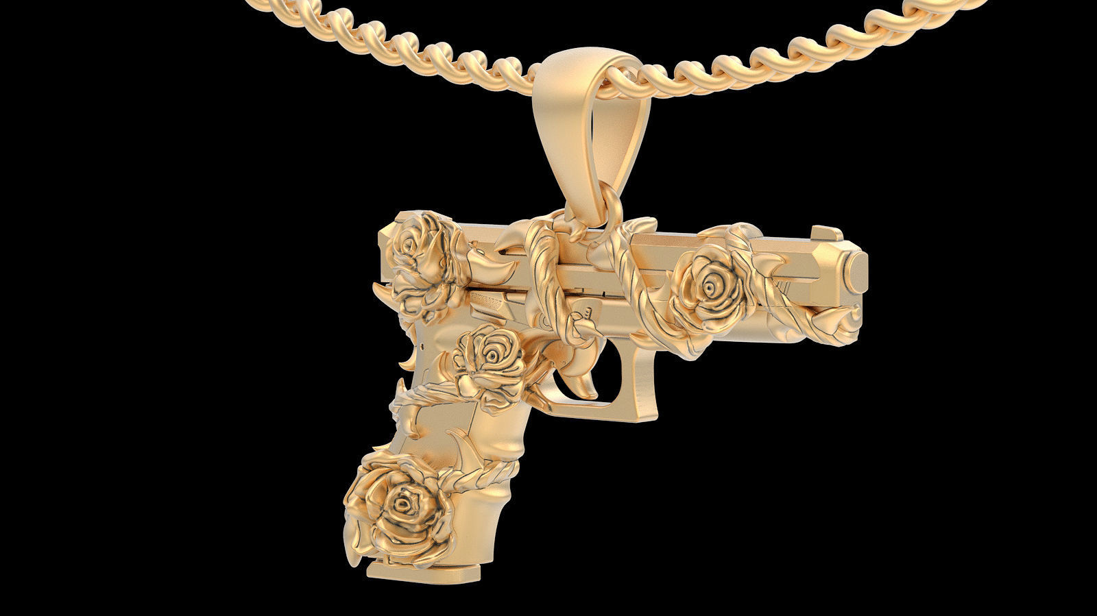 Gun Glock Flower pendant gold printable jewelry 3D print model_8