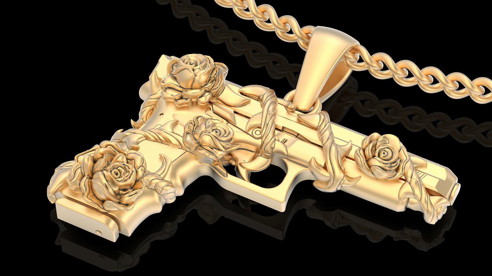 Gun Glock Flower pendant gold printable jewelry 3D print model_1