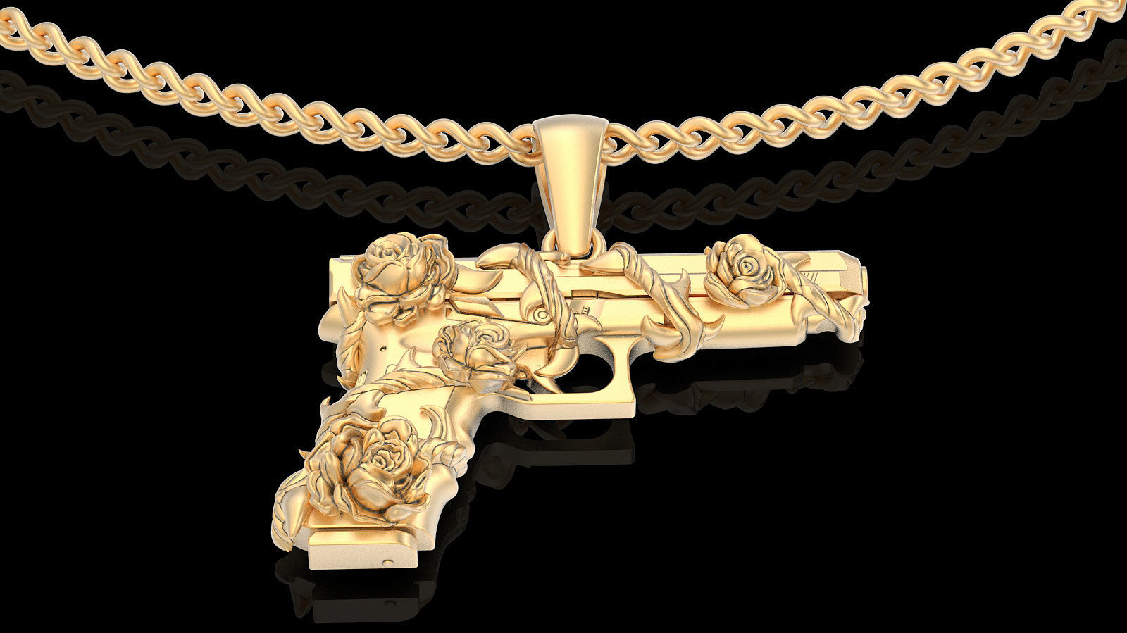 Gun Glock Flower pendant gold printable jewelry 3D print model_2