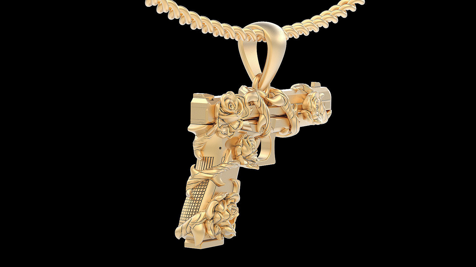 Gun Glock Flower pendant gold printable jewelry 3D print model_6