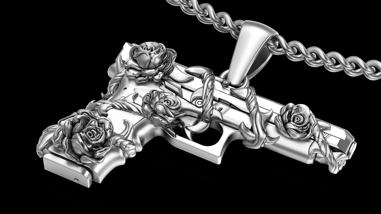 Gun Glock Flower pendant gold printable jewelry 3D print model_5
