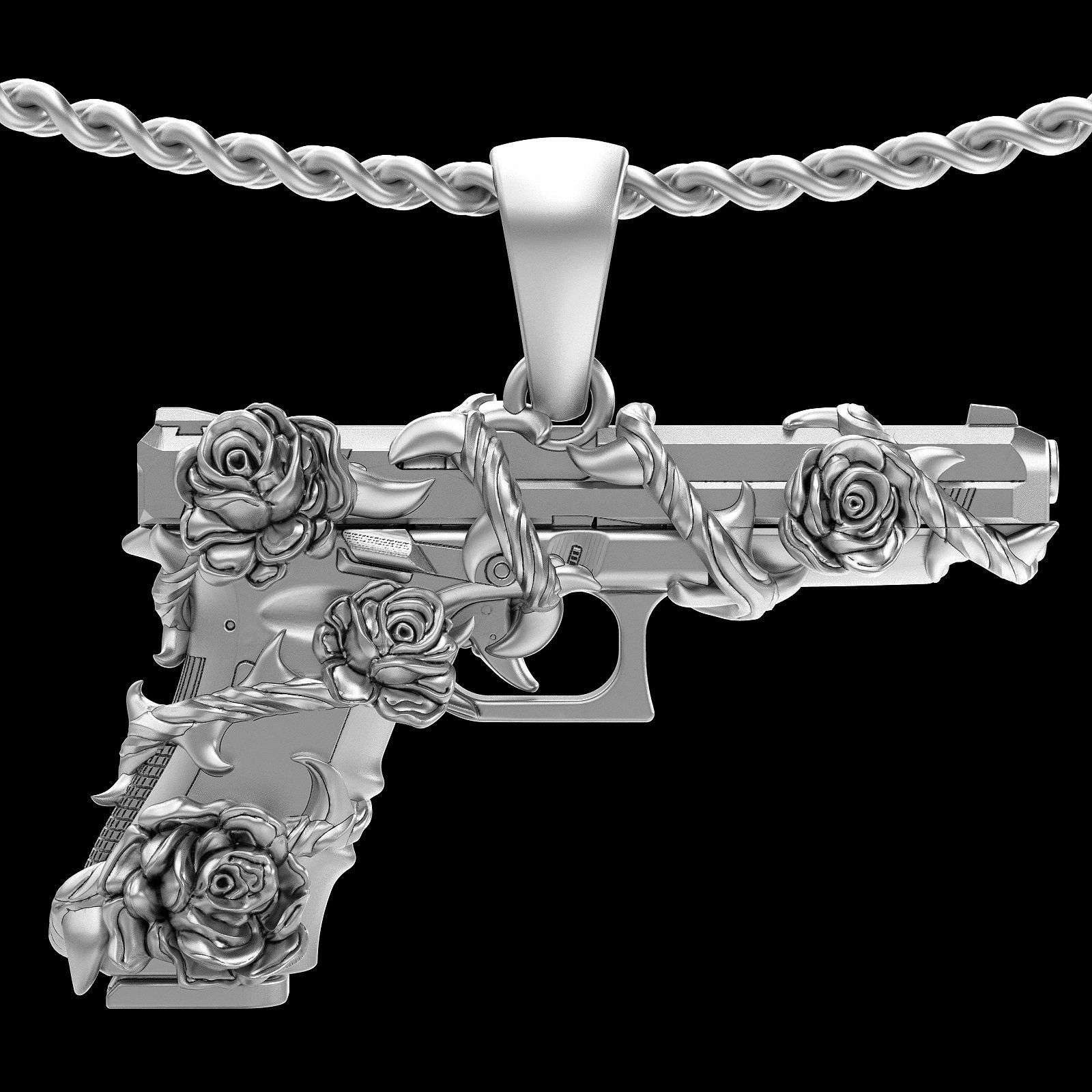 Gun Glock Flower pendant gold printable jewelry 3D print model_3