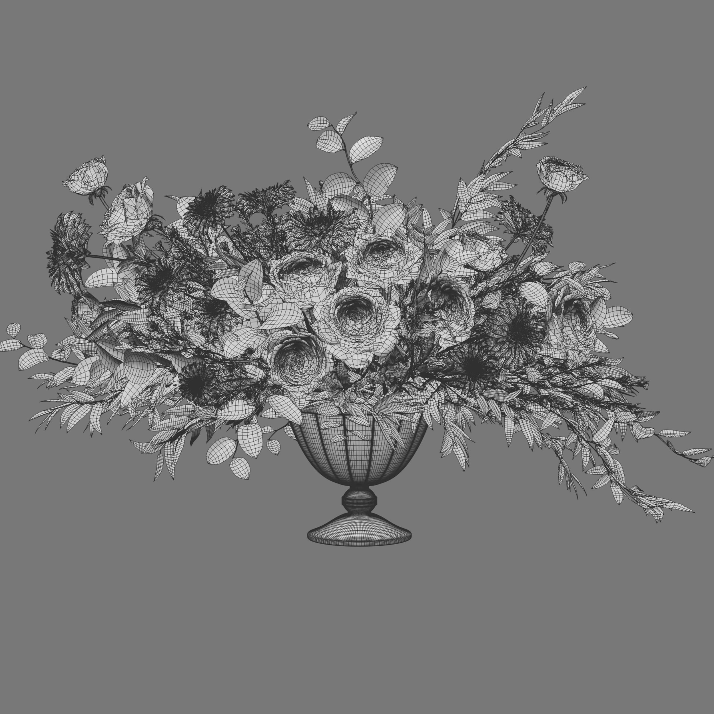 Flower Set 053 White Rose Dahlia Big bouquet 3D model_6