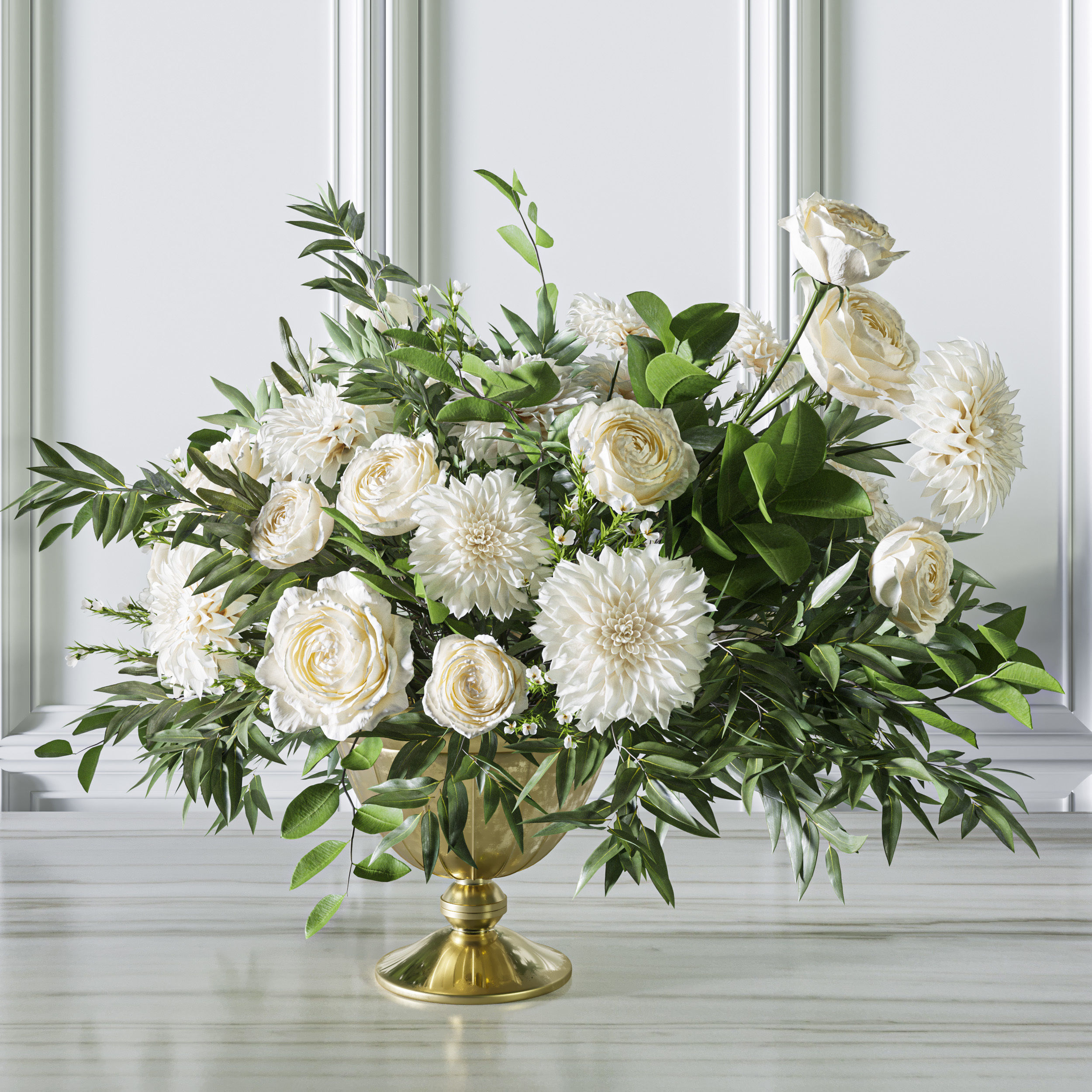 Flower Set 053 White Rose Dahlia Big bouquet 3D model_3