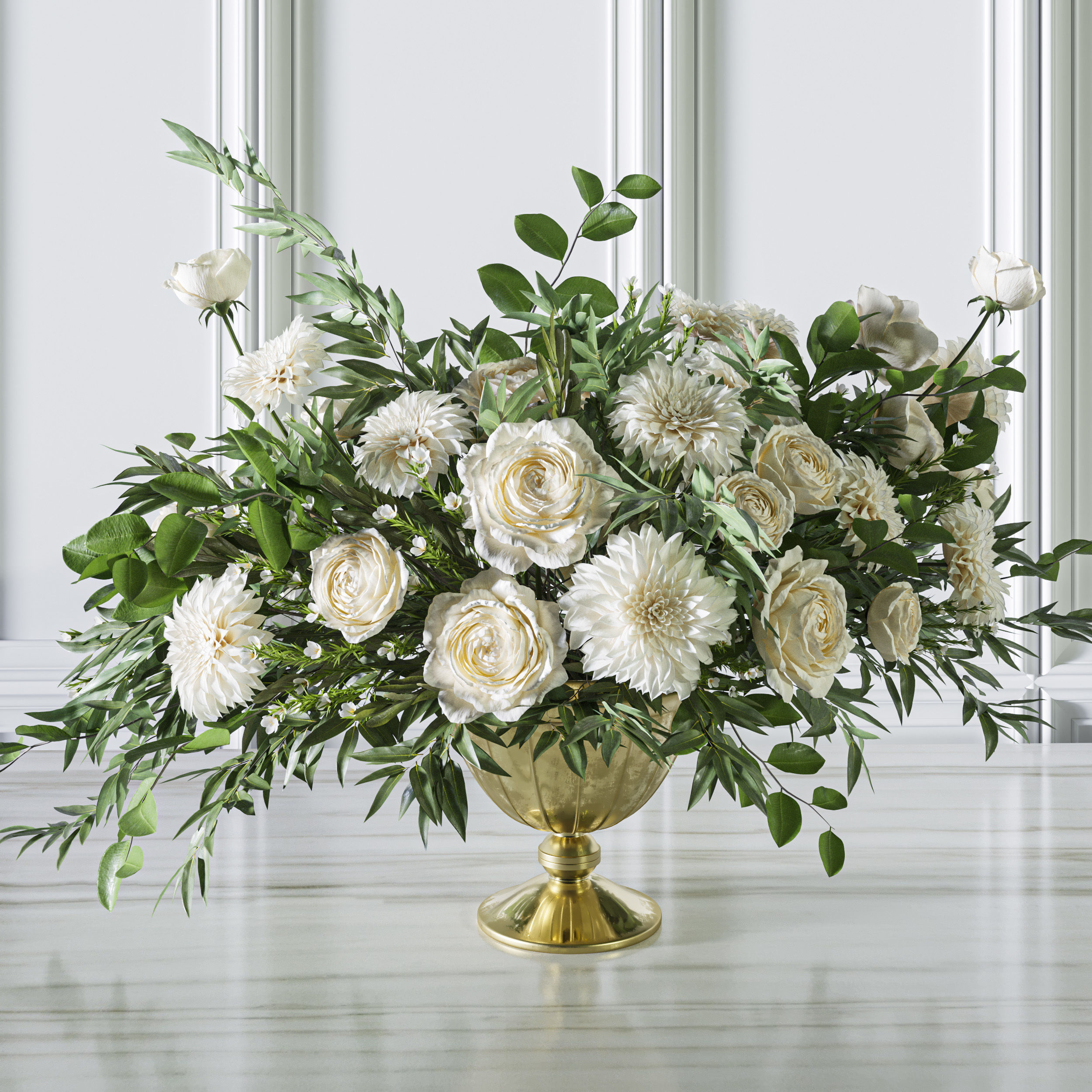 Flower Set 053 White Rose Dahlia Big bouquet 3D model_2