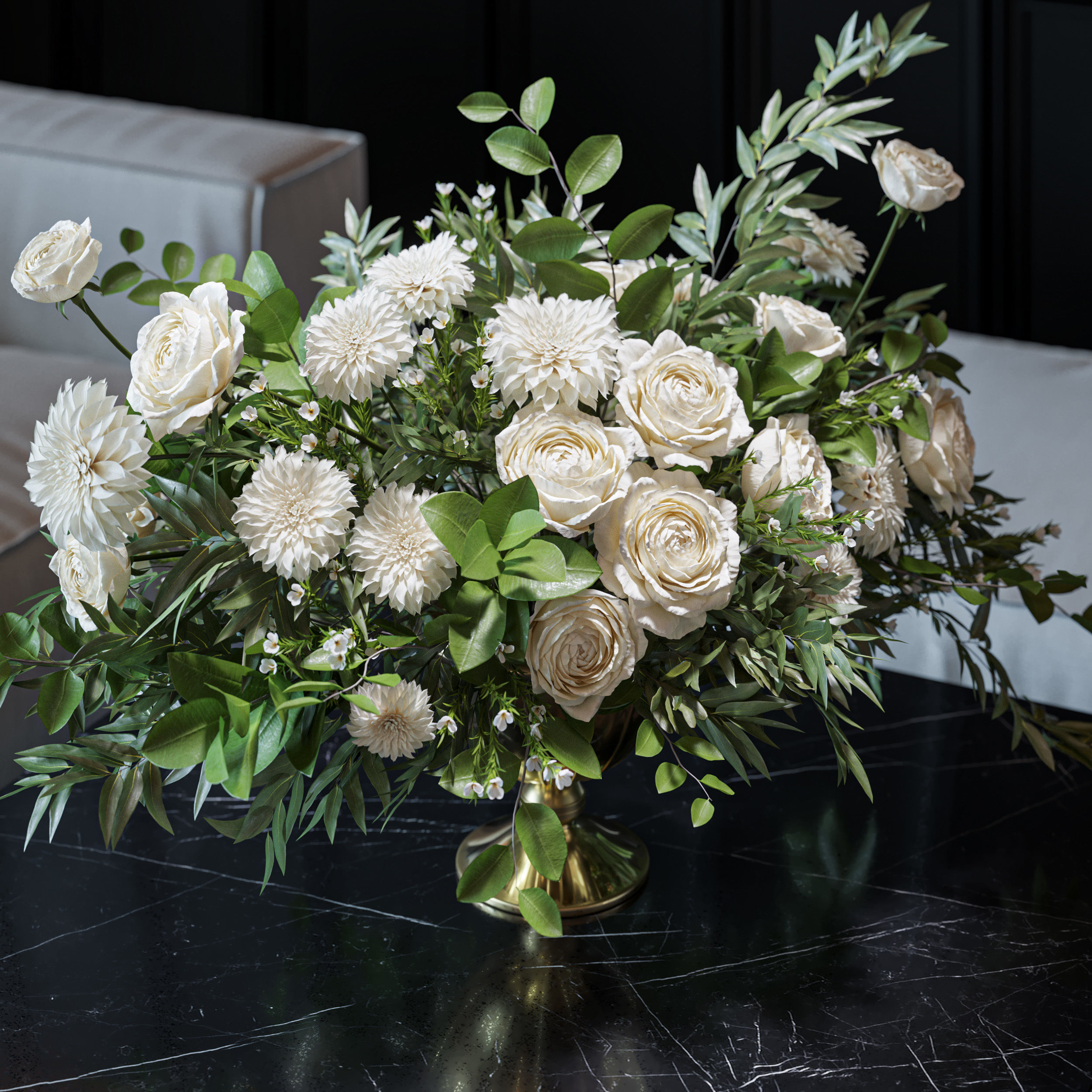 Flower Set 053 White Rose Dahlia Big bouquet 3D model_1