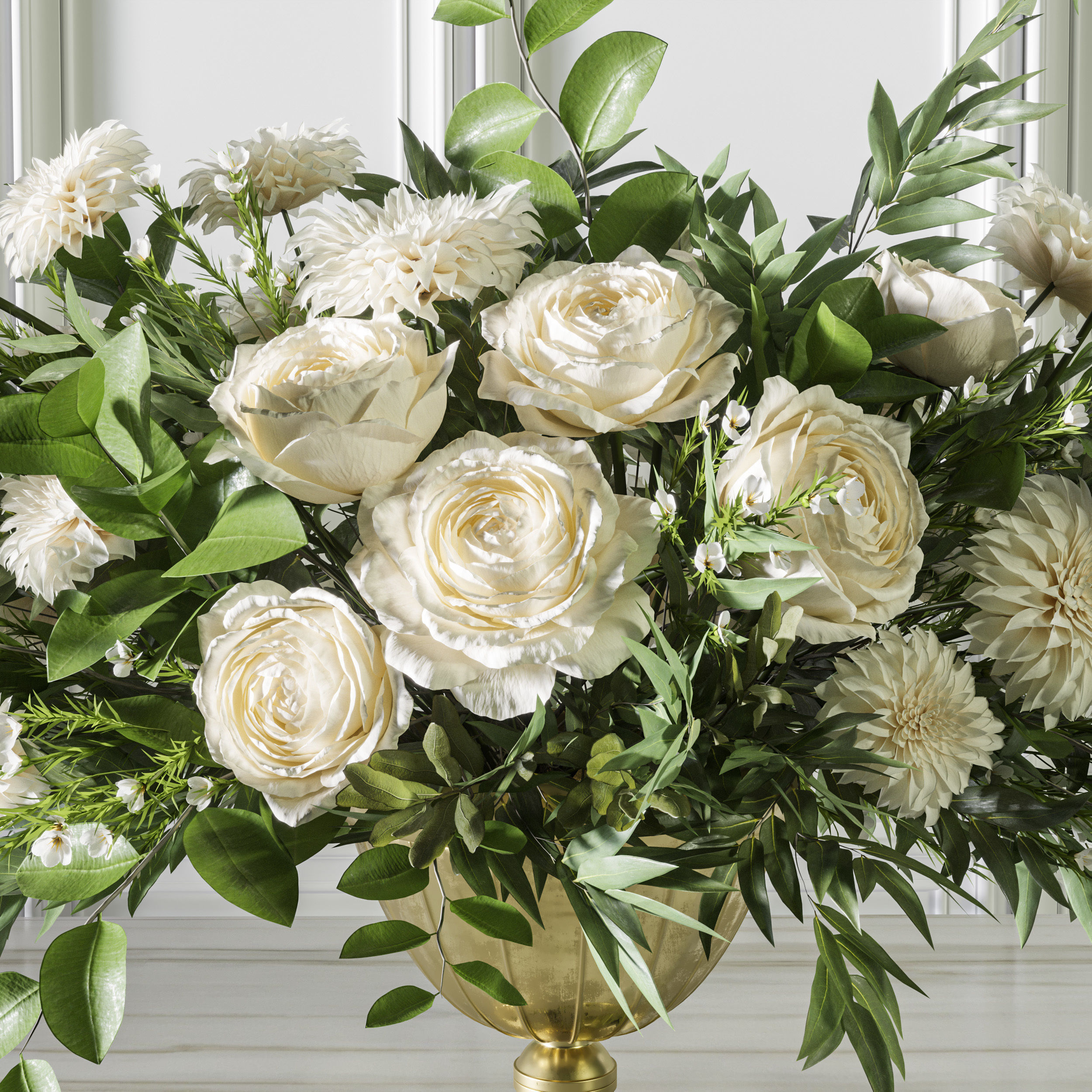 Flower Set 053 White Rose Dahlia Big bouquet 3D model_5