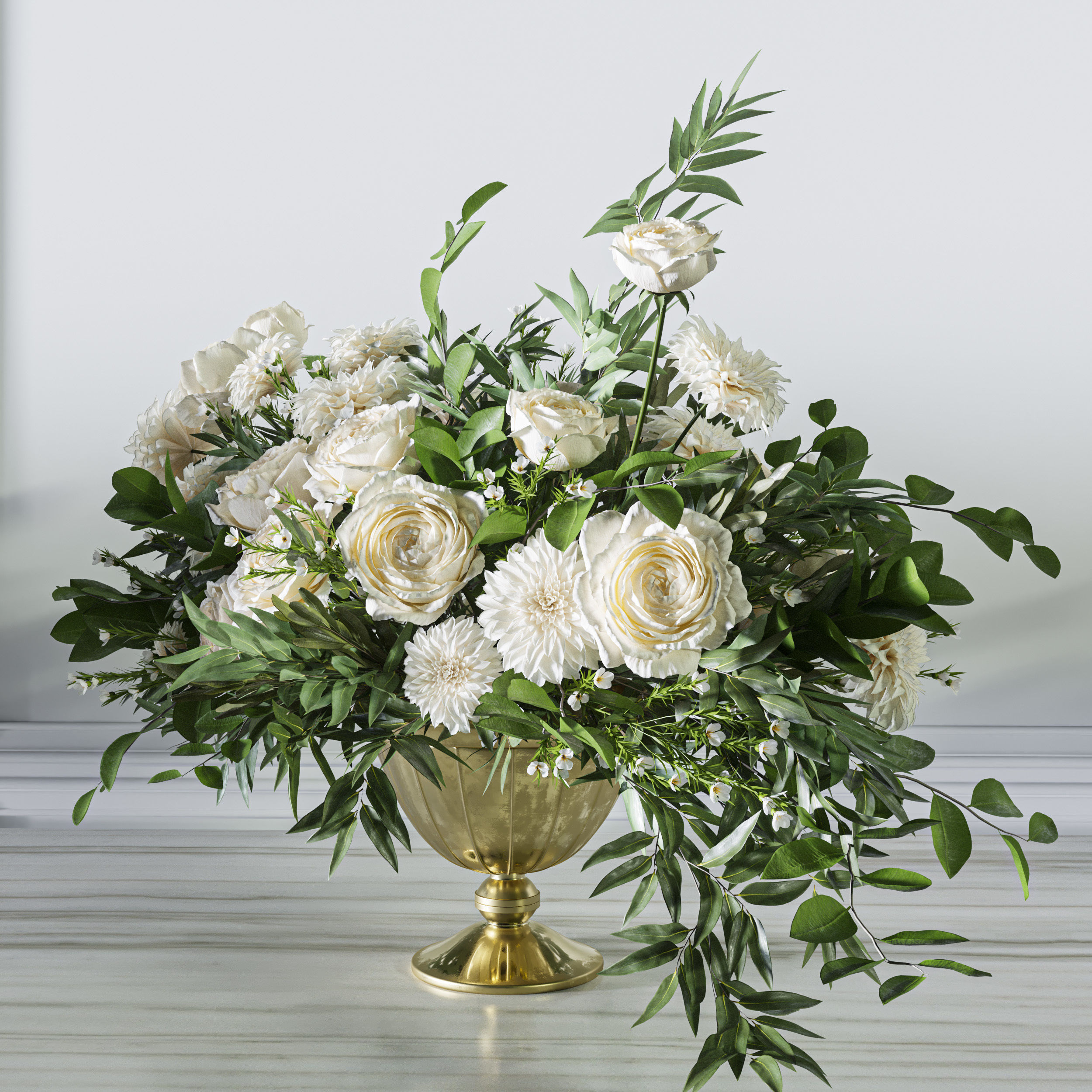 Flower Set 053 White Rose Dahlia Big bouquet 3D model_4