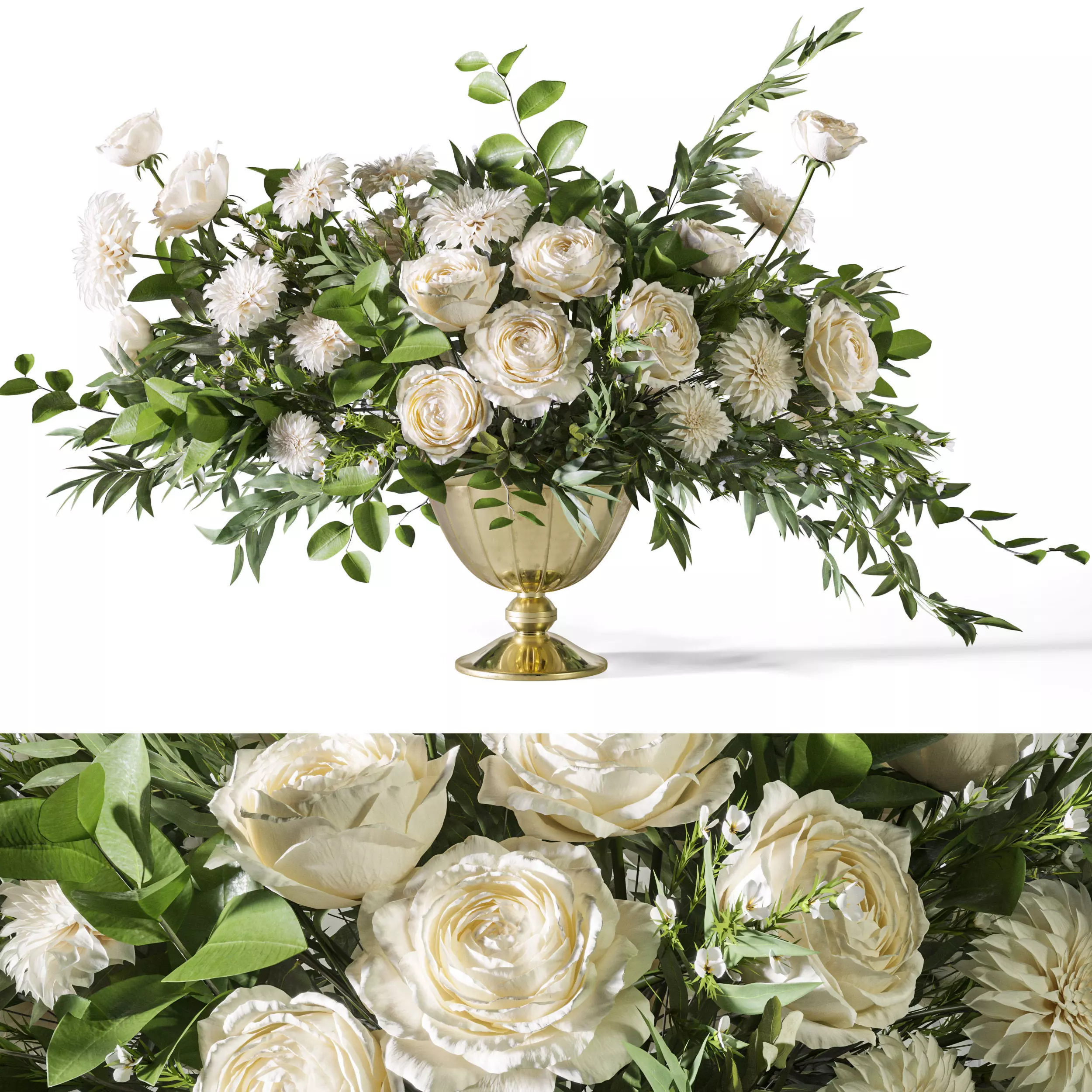 Flower Set 053 White Rose Dahlia Big bouquet 3D model_0