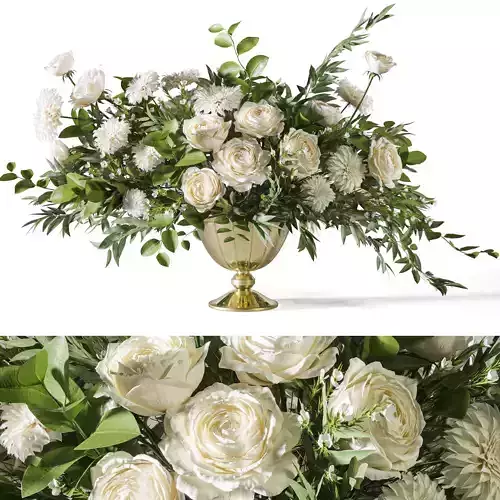 Flower Set 053 White Rose Dahlia Big bouquet 3D model