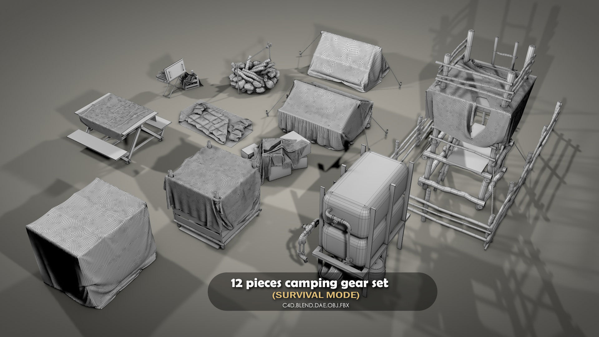 Survival Camping Gear Set 3D model_1