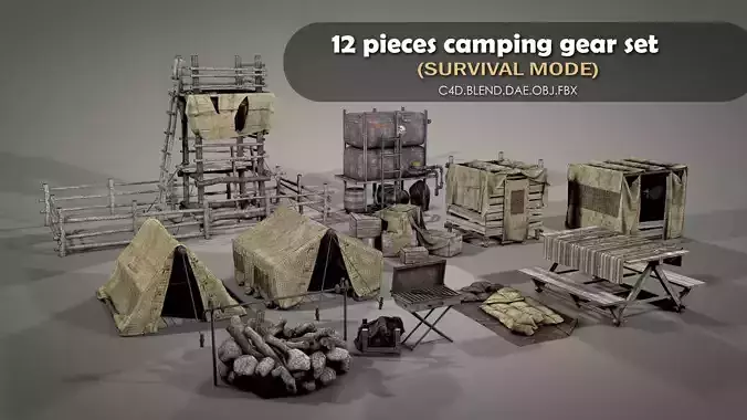 Survival Camping Gear Set 3D model