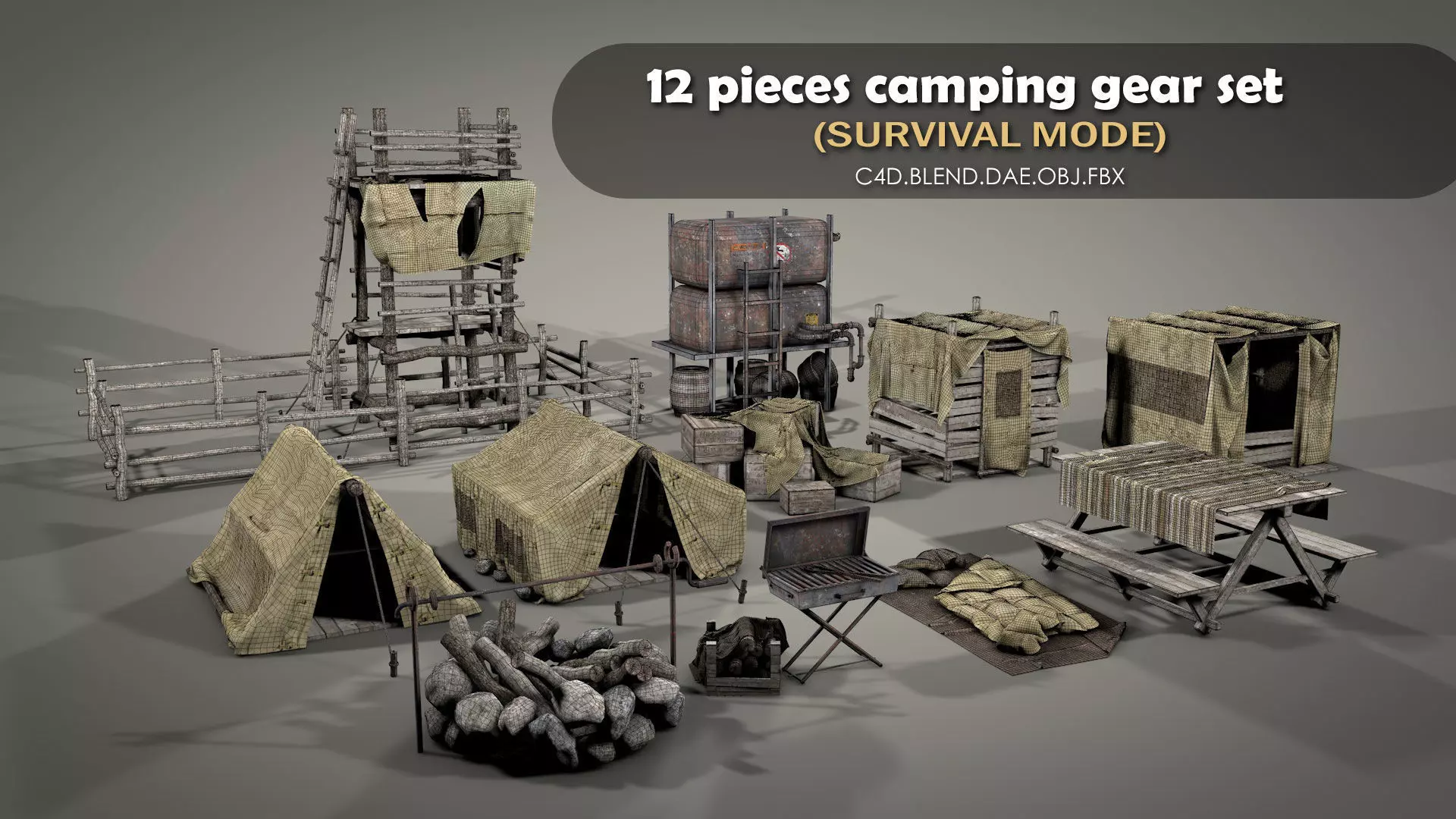 Survival Camping Gear Set 3D model_0