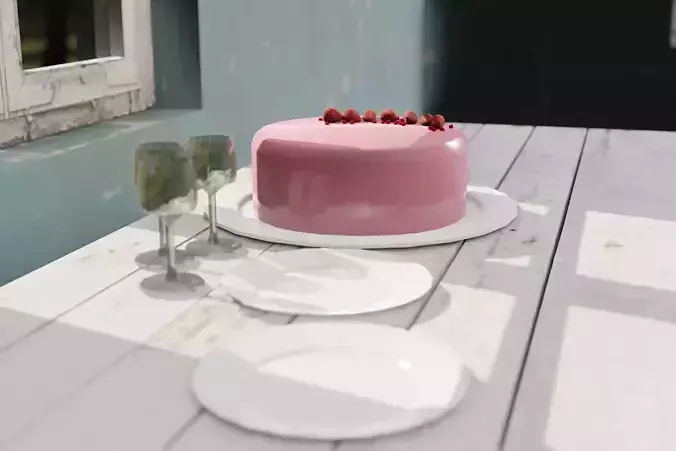 Mirror glaze cake scene