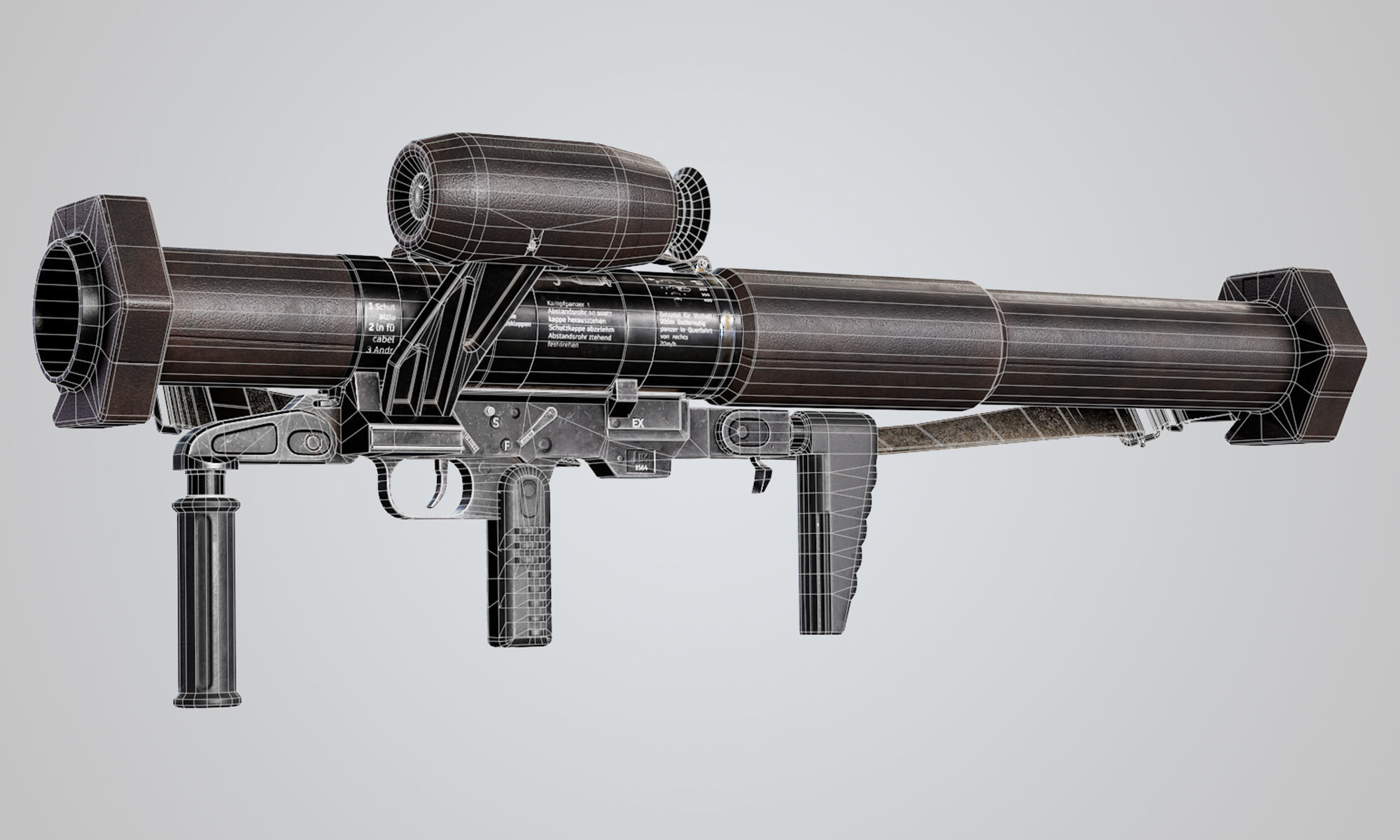 Pnzerfaust 3 rocket launcher game ready asset Low-poly 3D model_13