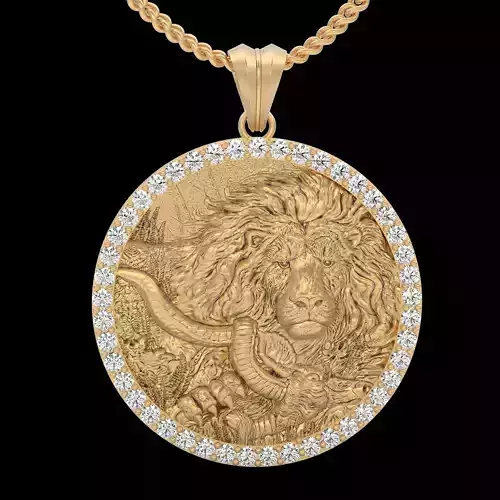 Lion hunting deer pendant gold printable 3D jewelry model