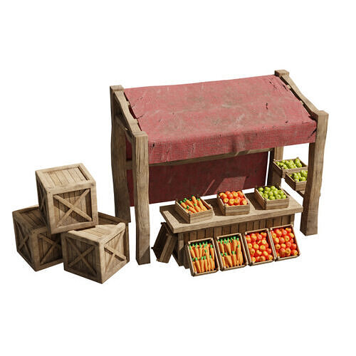 Medieval Market Stall Low-poly 3D model