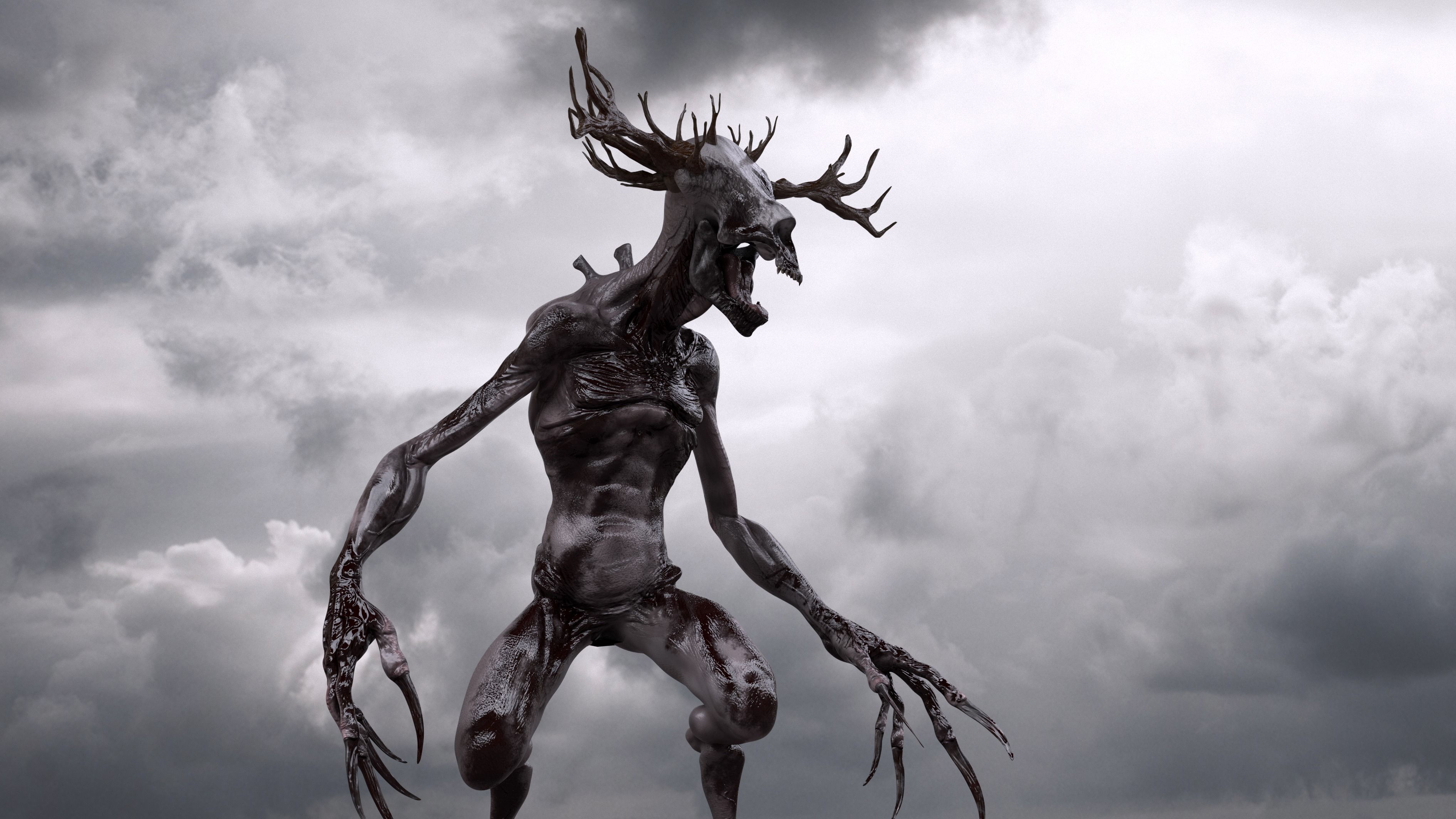 WENDIGO 3D MODEL demon on cloudy day Low-poly 3D model_2