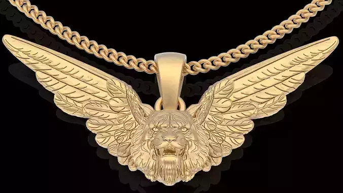 Wolf wings pendant gold printable 3D jewelry model