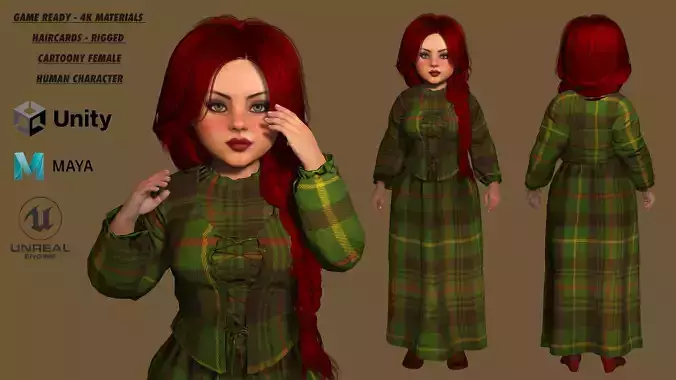 AAA 3D Cartoony Girl 01 -Realistic Stylized Game Ready Character