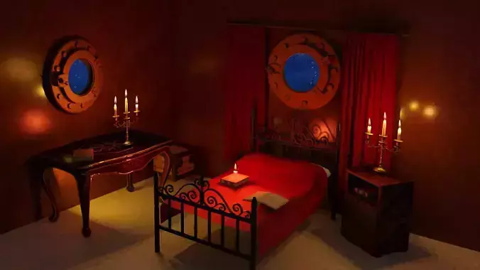 Ship interior with portholes