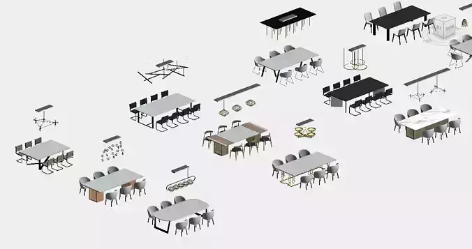 Dining table Furniture Pack Revit Family Interior 3D model