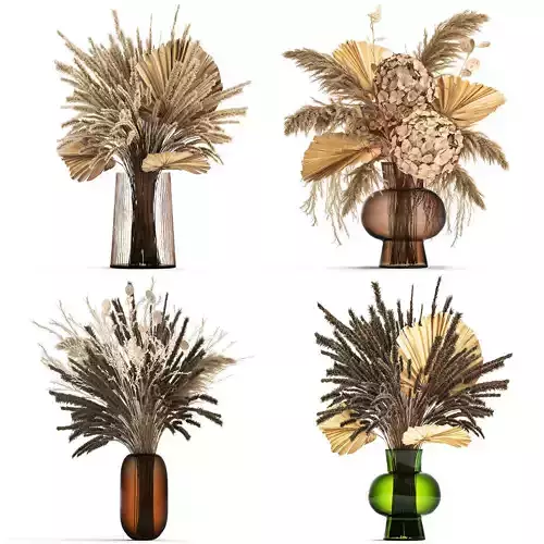 Set of bouquets of dried flowers pampas grass hydrangea 281