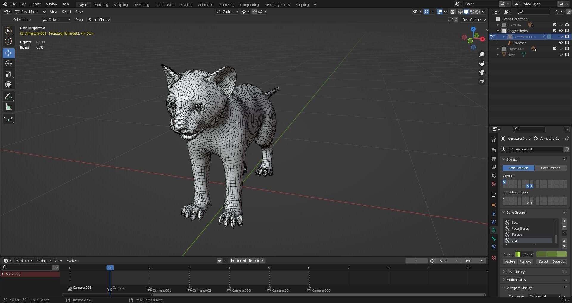 Fur Tiger Cub Rigged and Animated in Blender Low-poly 3D model_12