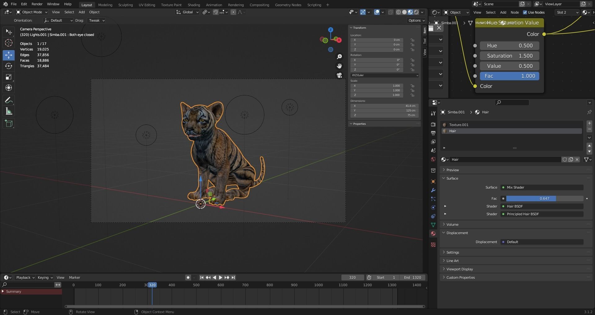 Fur Tiger Cub Rigged and Animated in Blender Low-poly 3D model_17