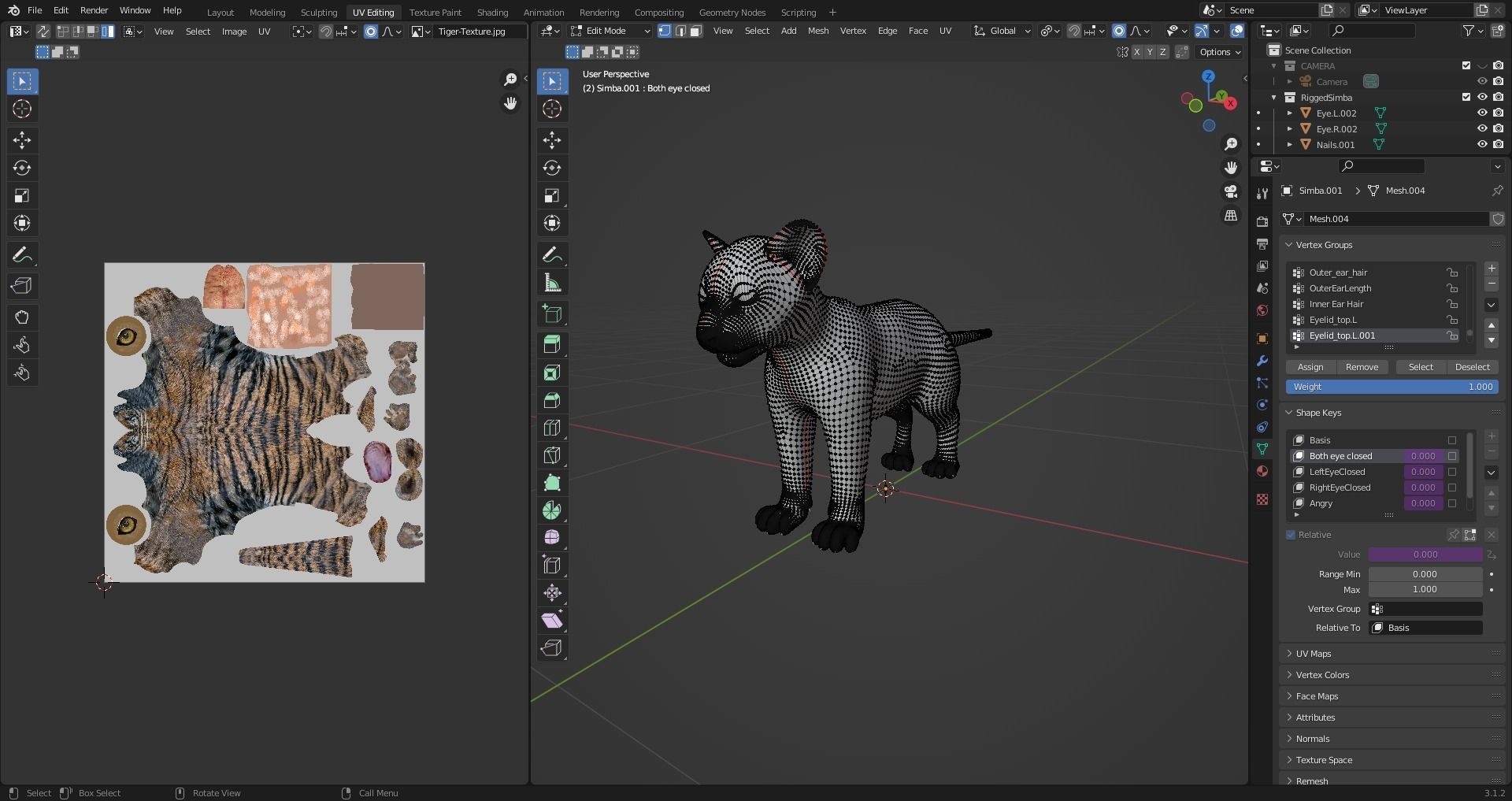 Fur Tiger Cub Rigged and Animated in Blender Low-poly 3D model_15