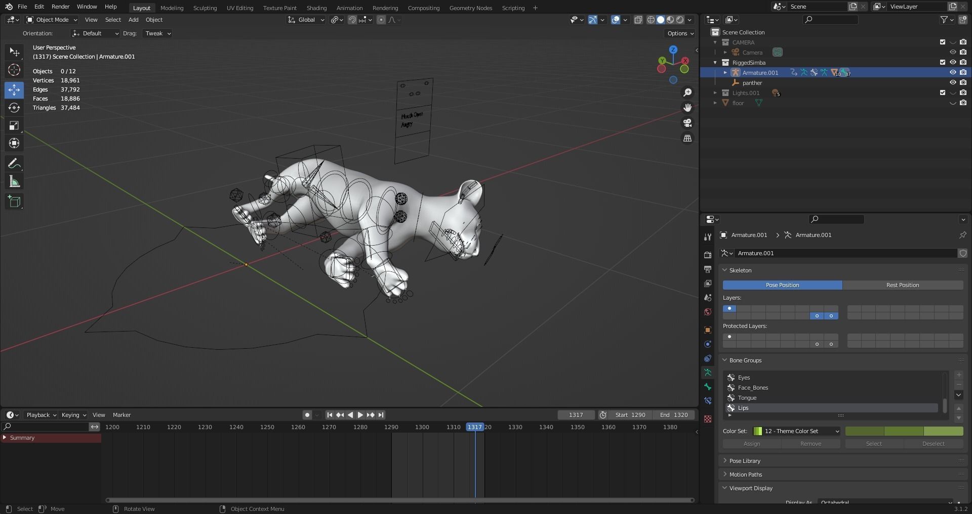 Fur Tiger Cub Rigged and Animated in Blender Low-poly 3D model_21