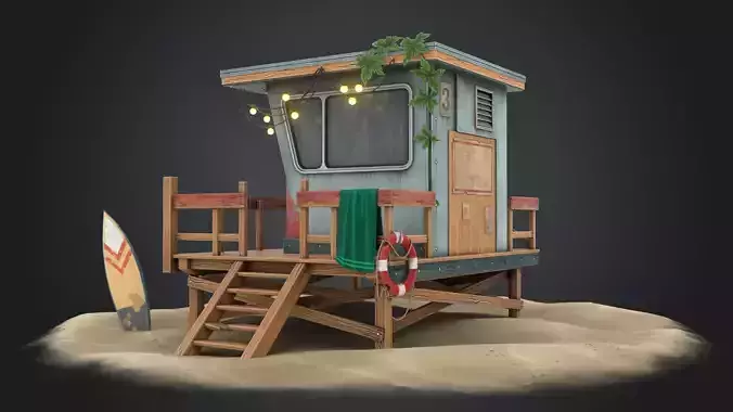 Lifeguard house Low-poly 3D model