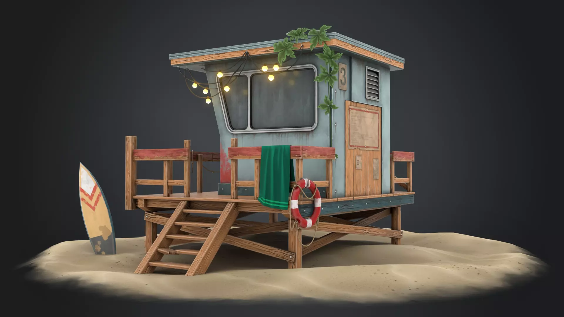 Lifeguard house Low-poly 3D model