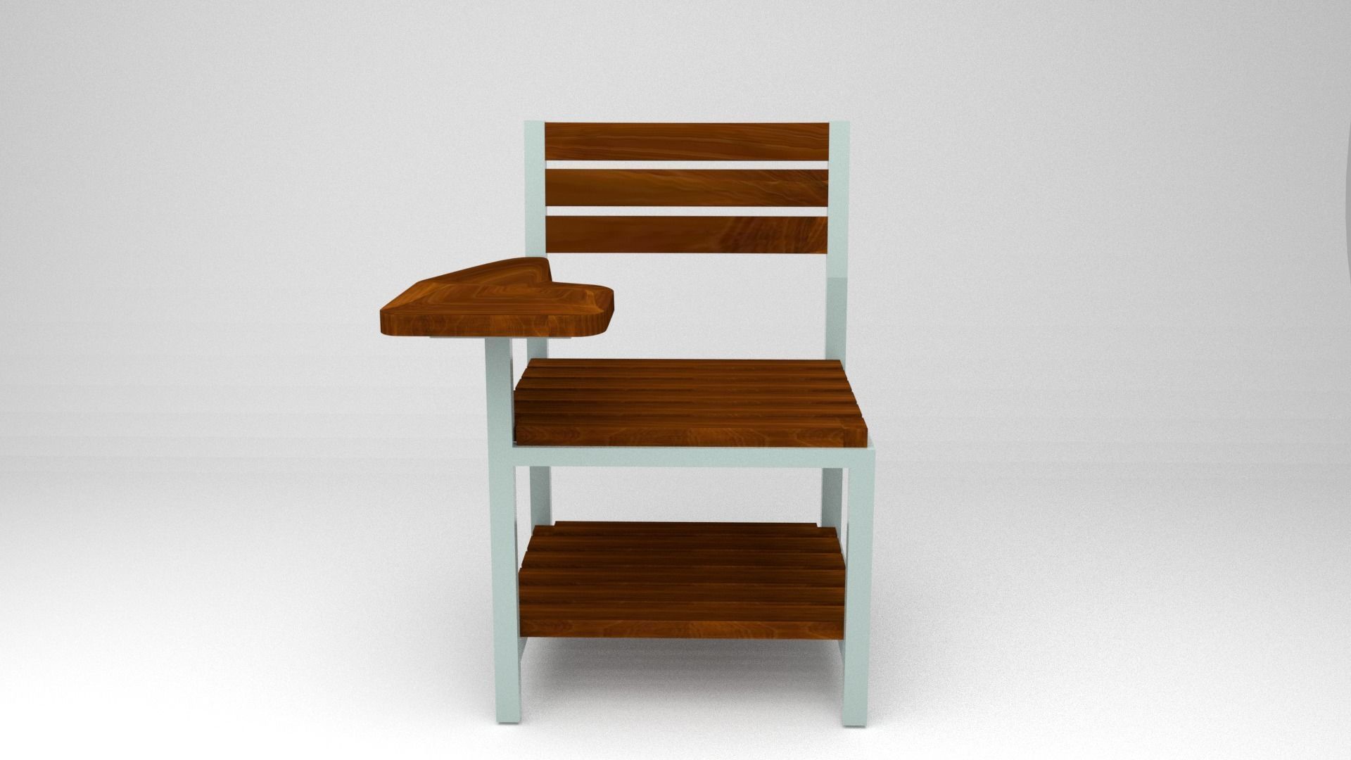 Modern Classic Wooden and Metallic School Chair Low-poly 3D model_4