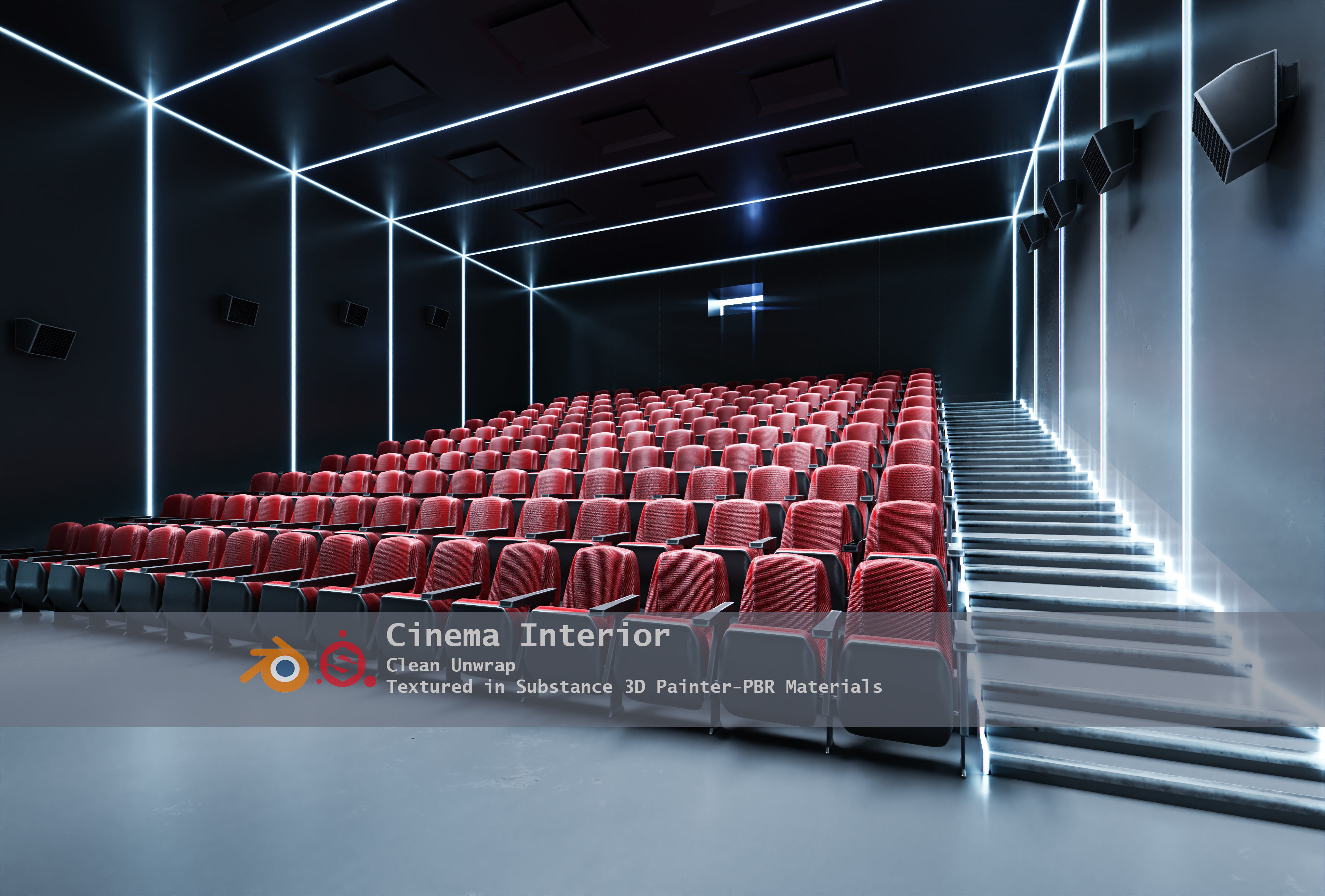 Movie Theater Interior Low-poly 3D model_1