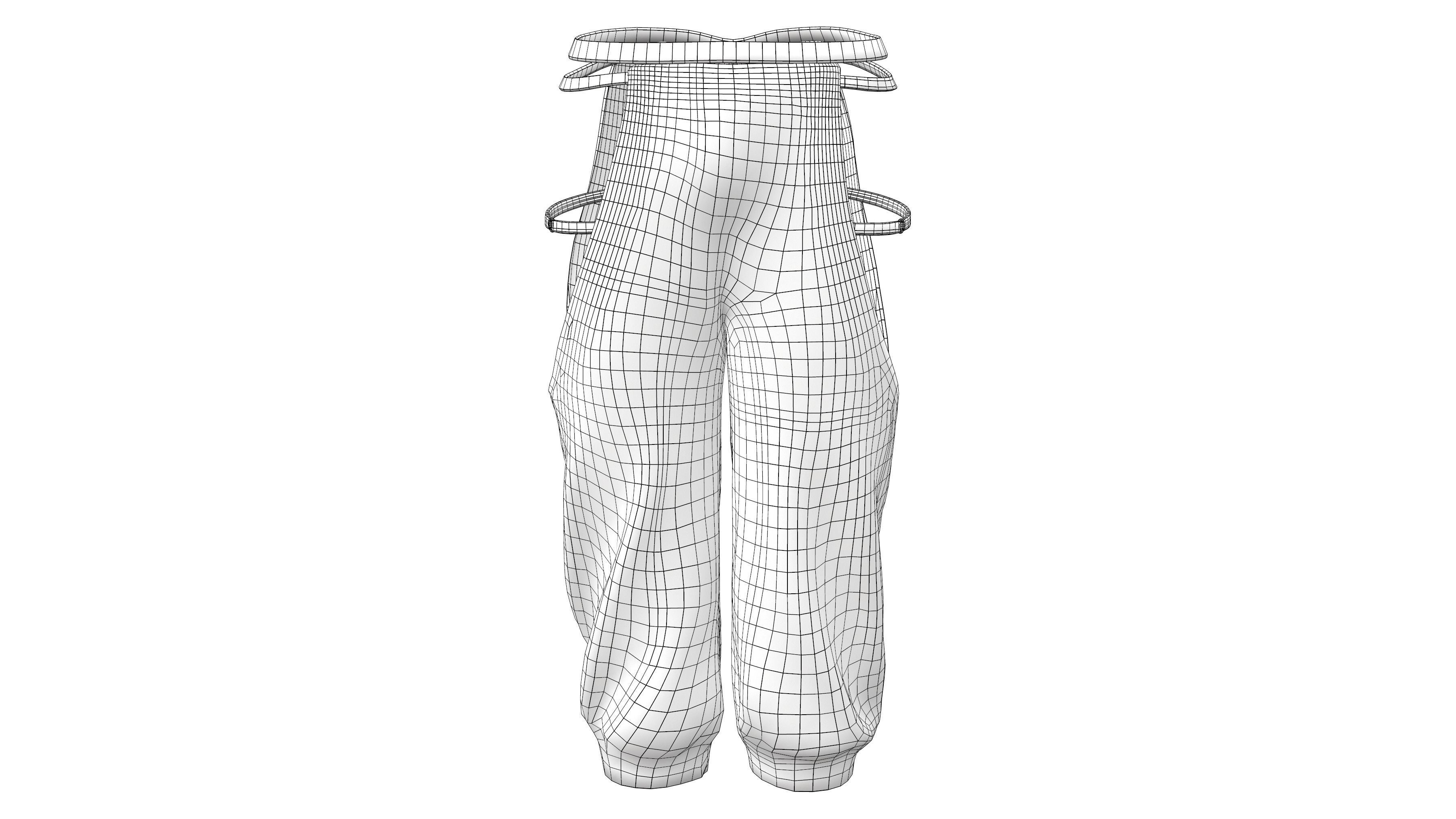 Female Shaolin Concept Side Cutout Pants Low-poly 3D model_5