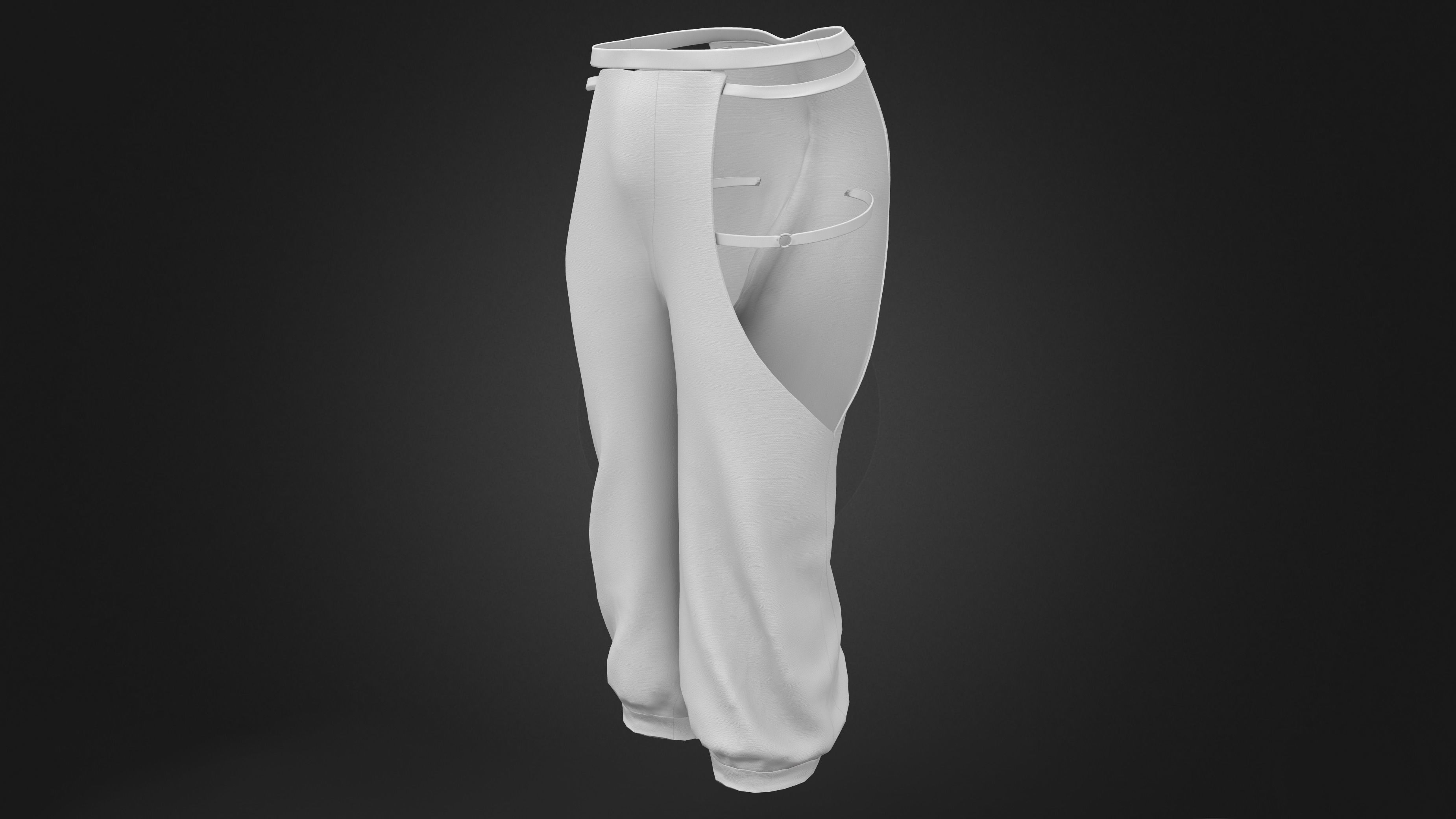 Female Shaolin Concept Side Cutout Pants Low-poly 3D model_7