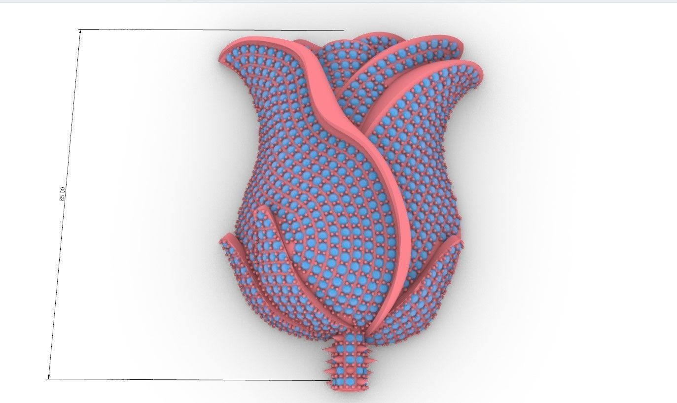 Rose pendant with gems  flora flower bouquet red thorn leaf 3D print model_40