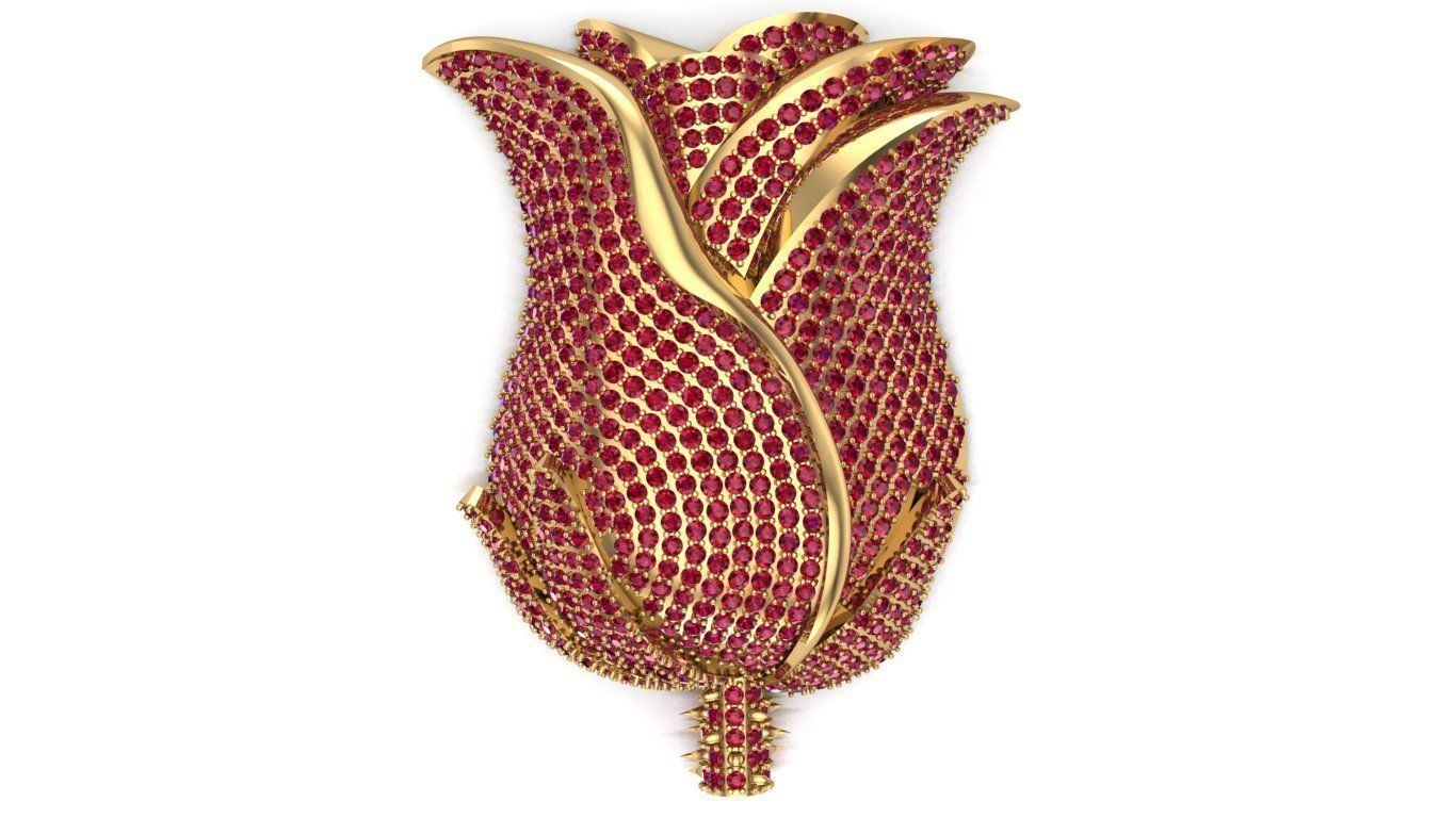 Rose pendant with gems  flora flower bouquet red thorn leaf 3D print model_4