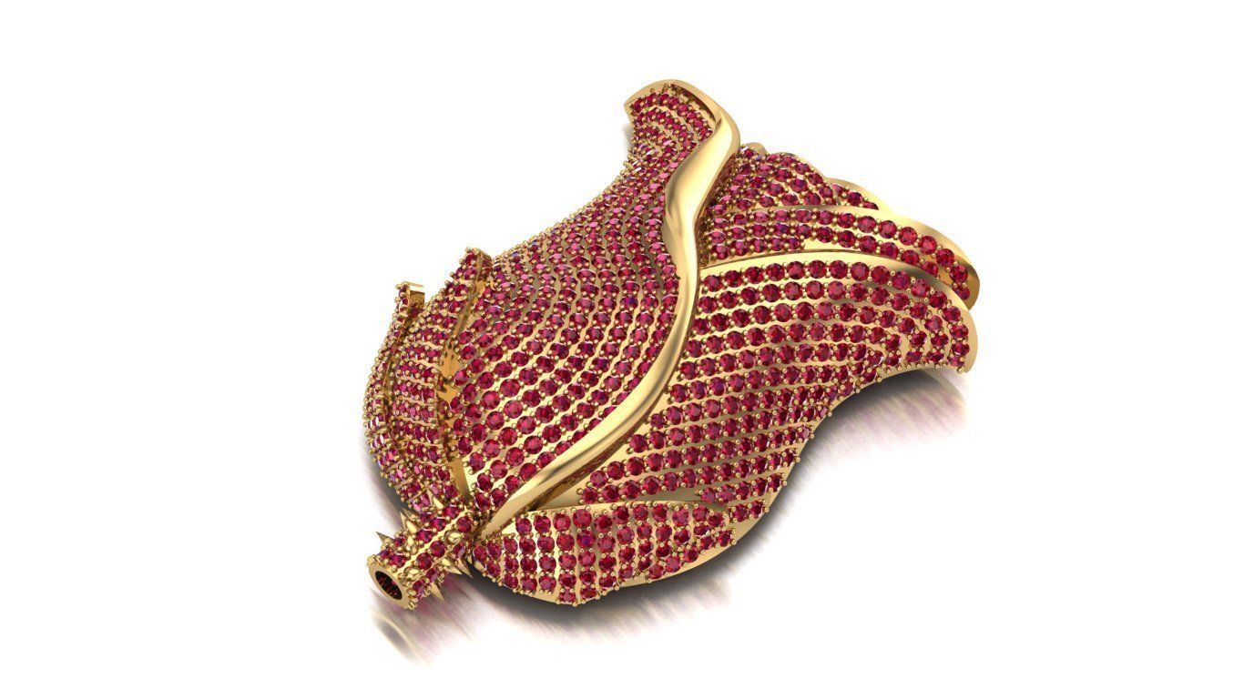 Rose pendant with gems  flora flower bouquet red thorn leaf 3D print model_25