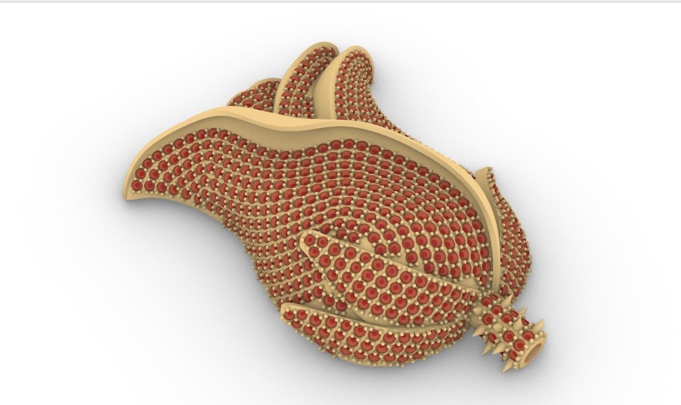 Rose pendant with gems  flora flower bouquet red thorn leaf 3D print model_31