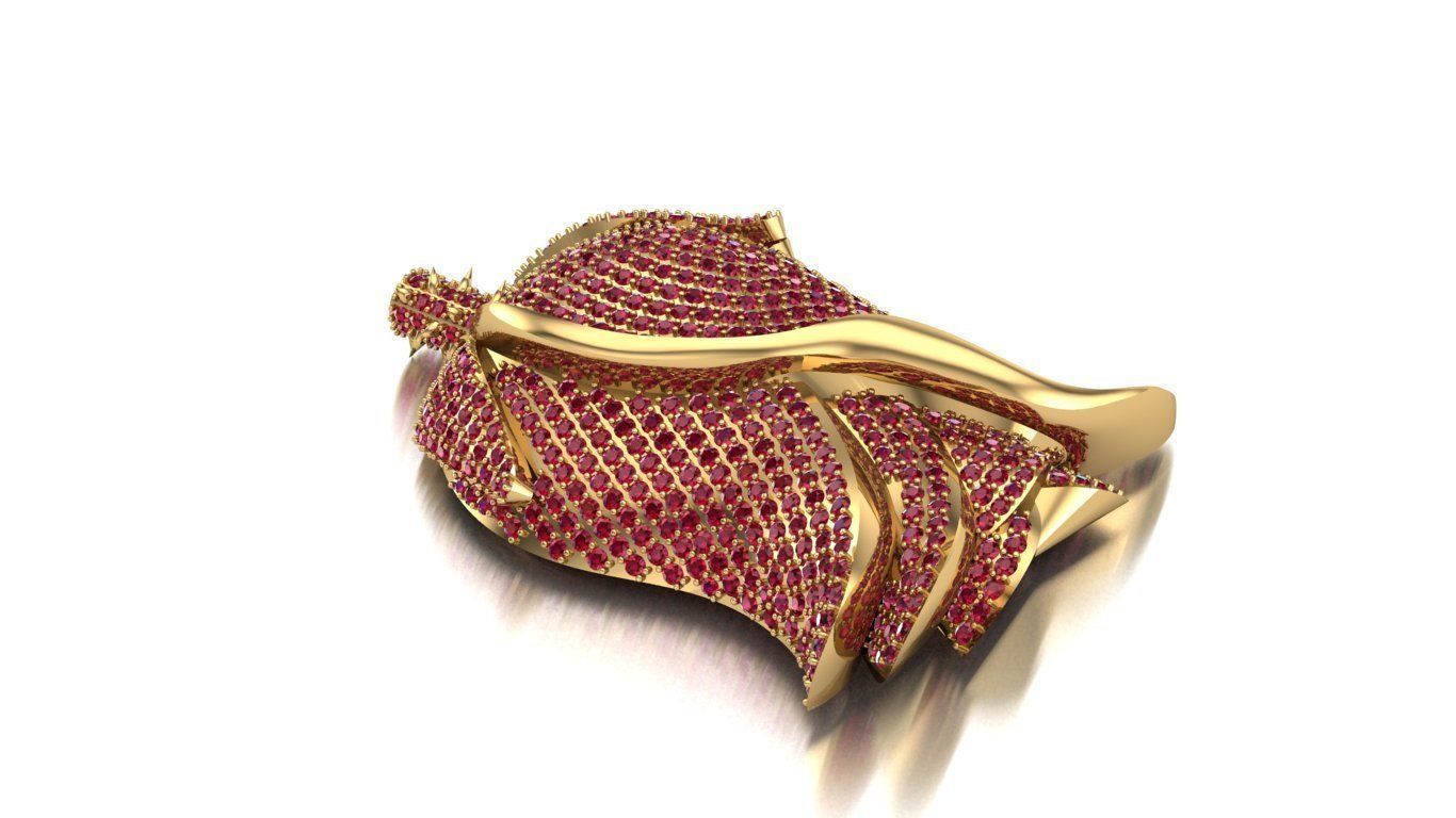 Rose pendant with gems  flora flower bouquet red thorn leaf 3D print model_8