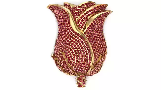 Rose pendant with gems  flora flower bouquet red thorn leaf 3D print model