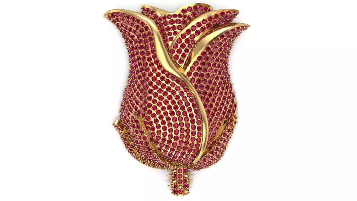 Rose pendant with gems  flora flower bouquet red thorn leaf 3D print model_0