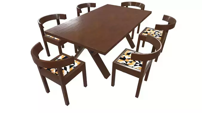 Wooden Dining Table Six Seater AR VR PBR